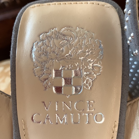 NIB “Vince Camuto” taupe beaded trim ankle strap suede sandal - Picture 6 of 7